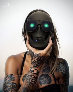 Mad Skull Speaker Led rgb lights punk girl holding skull bluetooth speaker with tattoos