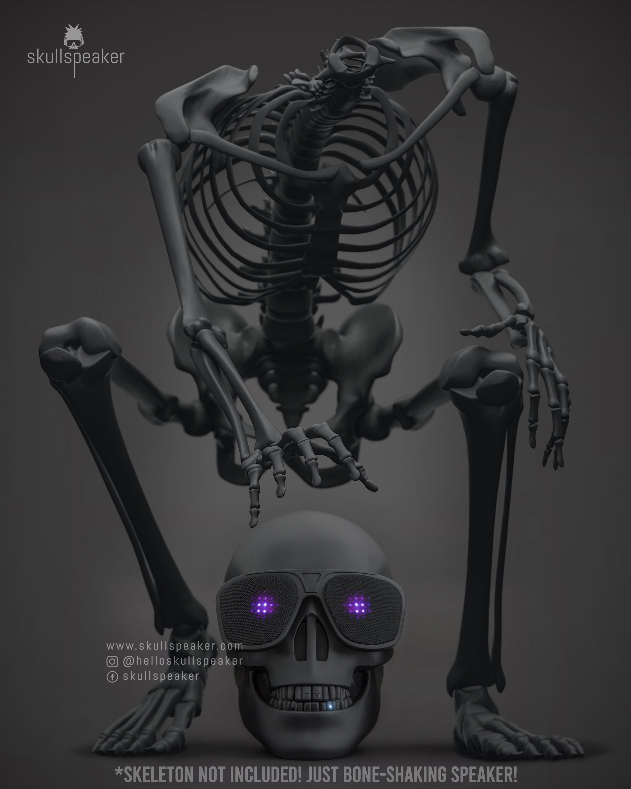 skeleton reaching for skull speaker RGB lights from the eyes